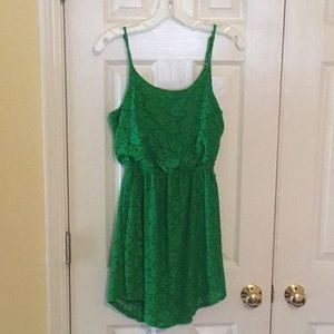 Green Spaghetti Strap Lace Dress